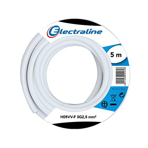 Electraline 60107083J, Kabel H05VV-F Abschnitt 3G2,5 mm², Länge 5 m, Weiß Electraline 60107083J, Kabel H05VV-F Abschnitt 3G2,5 mm², Länge 5 m, Weiß von Electraline