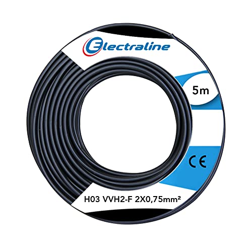 Electraline 60113023D, Kabel H03VVH2-F Abschnitt 2x0,75 mm², Länge 5 m, Schwarz von Electraline
