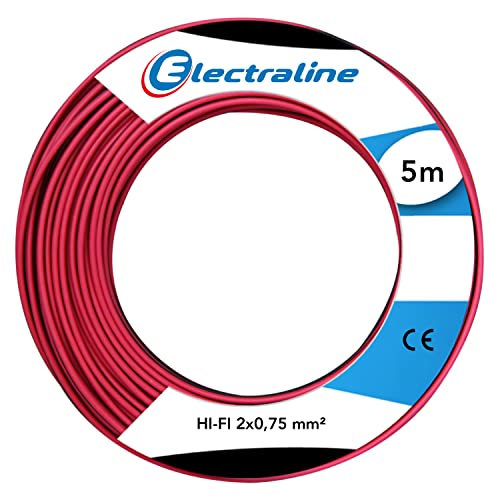 Electraline 60137003D, Kabel HI-FI Abschnitt 2x0,75 mm², Länge 5 m, Rot/Schwarz von Electraline