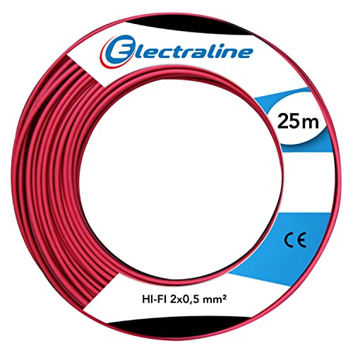 Electraline 60137018D, Kabel HI-FI Abschnitt 2x0,5 mm², Länge 25 m, Rot/Schwarz von Electraline