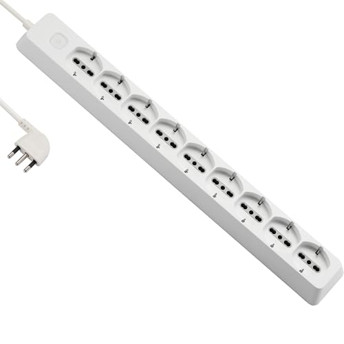 Electraline 61913 Mehrfachsteckdose mit 9 Steckplätzen (Schuko + 10/16 A) aus robustem Material, 2 m Kabel, mit integriertem Kabelaufwicklungssystem, 90 Grad Stecker, platzsparend, 16 A von Electraline