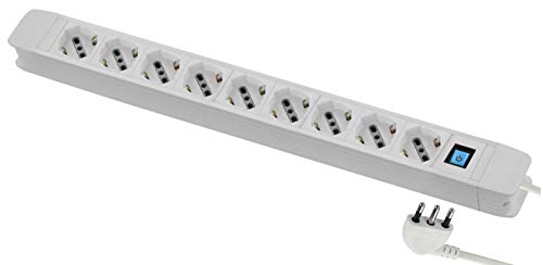 Electraline 61913 Mehrfachsteckdose mit 9 Steckplätzen (Schuko + 10/16 A) aus robustem Material, 2 m Kabel, mit integriertem Kabelaufwicklungssystem, 90 Grad Stecker, platzsparend, 16 A von Electraline