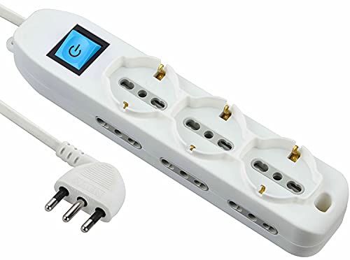 Electraline 62038 Mehrfachsteckdose mit 9 Steckplätzen, 3 Mehrzweckgeräten und 6 zweiwertigen Steckdosen 10/16 A, Weiß, 3 m von Electraline