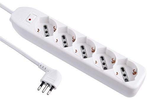 Electraline 62064 Mehrfachsteckdose 5 Sitzer Blasenfolie (Schuko + 10/16 A) Kabel 1,5 m – Stecker klein 10 A, weiß, 62064 von Electraline