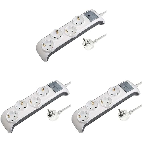Electraline 62505 Bridge Steckdosenleiste 4-Fach mit Schalter, Kabel 2m / Mehrfachsteckdose/Tischsteckdose Steckerleiste, Weiß (Packung mit 3) von Electraline