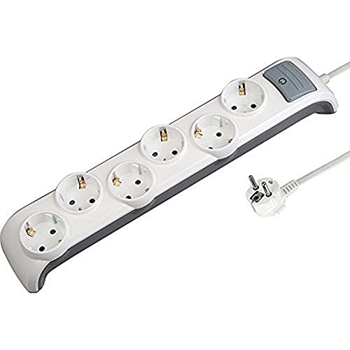 Electraline 62507 Bridge Steckdosenleiste 6-Fach mit Schalter, Kabel 2m / Mehrfachsteckdose/Tischsteckdose Steckerleiste, Weiß von Electraline