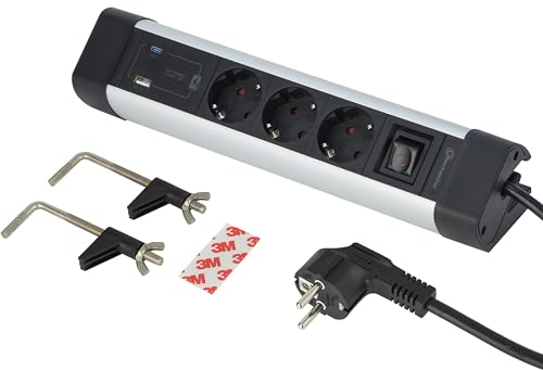 Electraline 62581 Steckdosenleiste Alu für den Schreibtisch 3-Fach + 3 USB (2 USB A 3.0A QC + 1 USB C PD20W) Kabel 2 m, Überspannungsschut, Mehrfachsteckdose/Tischsteckdose Steckerleiste von Electraline