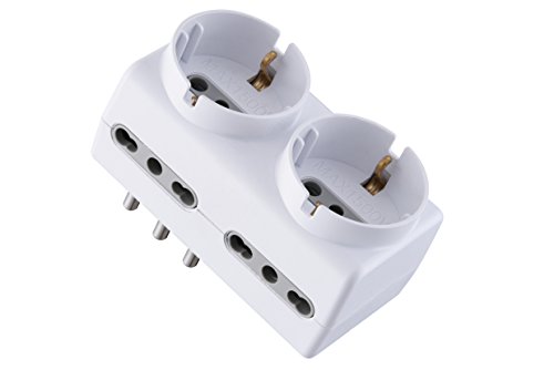 Electraline 71063-schuko Adapter 2 SOCKETS Sockets 4 und 10/16 Plug 16 A 230 V White Farbe: Weiß von Electraline