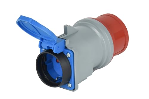 Electraline 80802 CEE adapter IP44 / Industrieadapter (Stecker: CEE 5-poligen, Steckdose: Schuko 16A mit Kappe) von Electraline