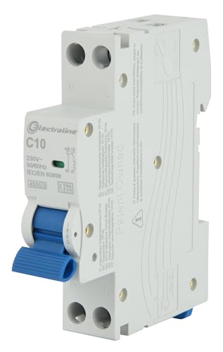 Electraline 87001 Leitungsschutzschalter 10A, Kurve C (optimaler Schutz gegen Überstrom und Kurzschluss), 1P+N, 4,5kA, 240V, CE, KEMA-KEUR, und UKCA von Electraline