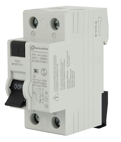 Electraline 87009 Fehlerstromschutzschalter 40 A, Empfindlichkeit 30 mA, Typ A von Electraline