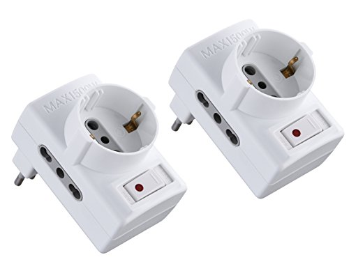 Electraline 92208 Adapter mit Schalter, Kleiner Stecker, 10 A, 2-teiliges Set von Electraline