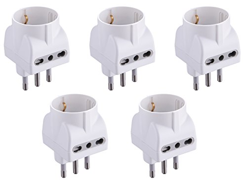 Electraline 92296 Set 5 Adapter 3 Sitzer 1 Schuko + 2 zweiwertige 10/16 A, weiß von Electraline