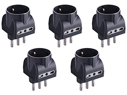 Electraline 92298 Set 5 Adapter 3 Sitzer 1 Schuko + 2 zweiwertige 10/16 A, Schwarz von Electraline