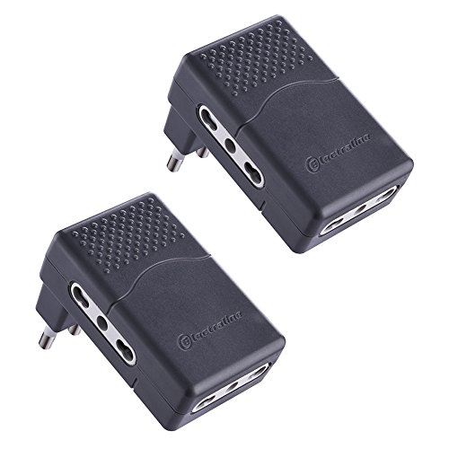 Electraline 92306 Set 2 Adapter MULTIPRESA Triple 3 Sitzer zweiwertige 10/16 A Stecker groß 16 A – Netzteil Dreifach zusammenklappbar, schwarz, 92307 von Electraline