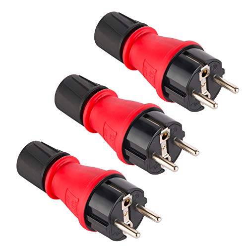 Electraline 92389 Packung mit 3 x Schutzkontakt Stecker IP54, Bimaterial Gummi und Kunststoff, für den Außenbereich, hermetischer Verschluss Siegel, Rot, Confezione da 3 von Electraline