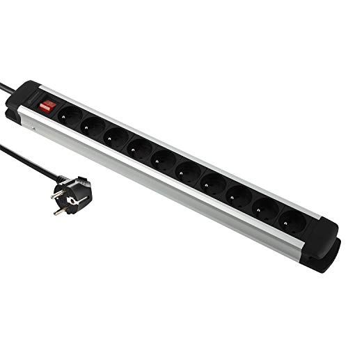 Electraline 35437 Alu-Line 10 Steckdosenleiste mit Aluminiumgehäuse, 3G1,5mm Kabel, 2m, Schwarz von Electraline