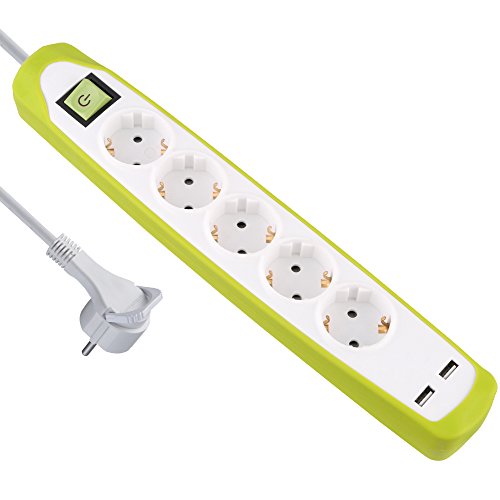 Electraline 62161, Steckdosenleiste 5-Fach mit Schalter + 2 USB 2.1A, Kabel 2m / Mehrfachsteckdose / Tischsteckdose / Steckerleiste / Steckerleiste, Extra Flacher Stecker Electraline 62161, Steckdosenleiste 5-Fach mit Schalter + 2 USB 2.1A, Kabel 2m / Mehrfachsteckdose / Tischsteckdose / Steckerleiste / Steckerleiste, Extra Flacher Stecker von Electraline