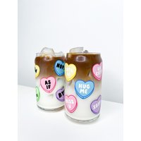 Candy Herz Glas | Valentinstag Modernes Kaffeeglas Biernadel 16 Oz Glas Kaffeesüchtige Morgen Kaffee Eiskaffee von ElectricFeelsCompany