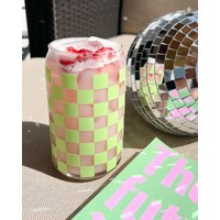 Karierte | Modernes Kaffeeglas Bierknöpfe Glas 16 G Kaffeesüchtige Morgen Kaffee Eiskaffee St. Patricks Tasse von ElectricFeelsCompany