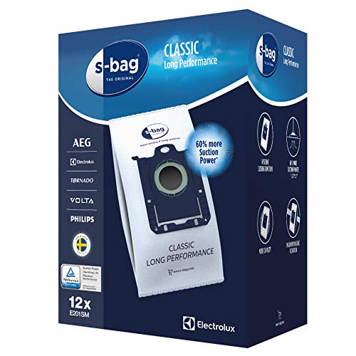 Electrolux E201SM s-bag Staubbeutel Classic Long Performance (Megapack, 12 Staubsaugerbeutel für dauerhaft hohe Saugleistung, optimale Filtration, Hygieneverschluss, 60% mehr Saugkraft) weiß von Electrolux