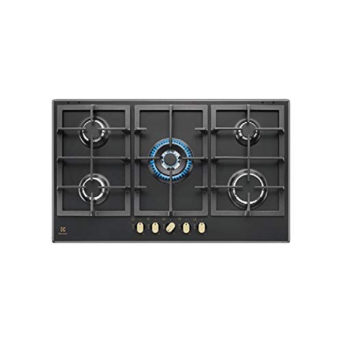 Electrolux KGS 9536 RN Gaskochfeld 90 cm schwarz Gusseisen, bronzefarbene Griffe von Electrolux