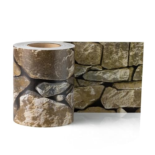 Electronicx PVC Sichtschutzstreifen für Gartenzaun - Braune Steinoptik, 140m (4 x 35m) x 19cm, Hochwertige 450g/m² UV-beständige Sichtschutzmatten, Außenbereich Sichtschutz mit 80 Clips von Electronicx