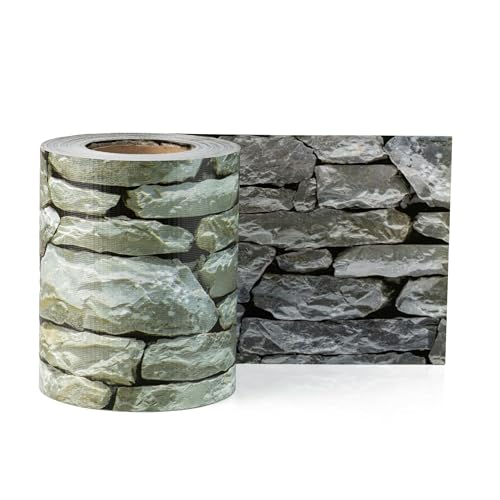 Electronicx PVC Sichtschutzstreifen für Gartenzaun - Graue Steinoptik, 140m (4 x 35m) x 19cm, Hochwertige 450g/m² UV-beständige Sichtschutzmatten, Außenbereich Sichtschutz mit 80 Clips von Electronicx