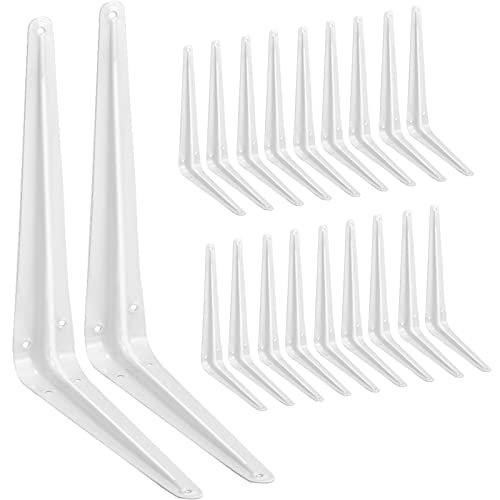 20 Stück Regalhalterungen 30,5 cm weiß, robuste Stahlmetall-L-Halterungen für Regale, J-Halterungen, Wandengel Eckstrebe für Holzbretter von Eledom