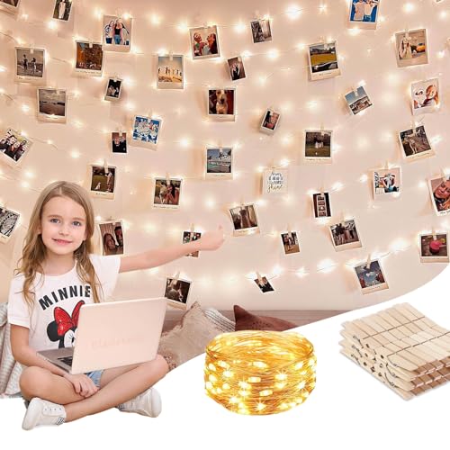 Eledreme Fotoclips lichterkette batterie, 3m20led fairy lights indoor für Zimmer Deko, kleine lichterkette mit 20 clips geschenke für teenager, Hochzeiten, Party Warmweiß von Eledreme