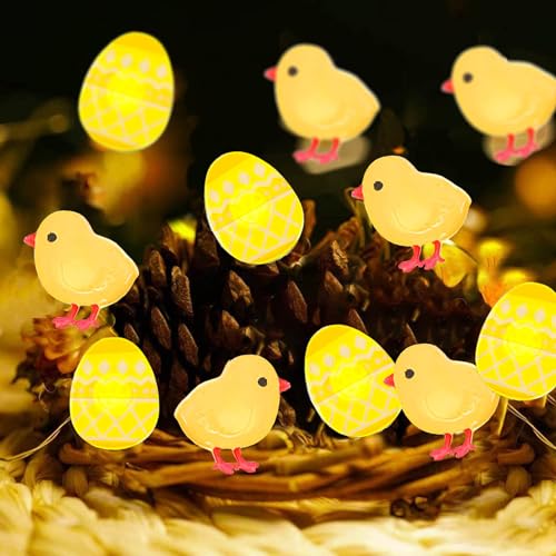 Eledreme lichterkette ostern 20 led osterdeko für draußen, warmweiß osterküken lichterkette außen batterie, ostern deko lichterkette innen batterie für Ostern Festival Party garten… von Eledreme