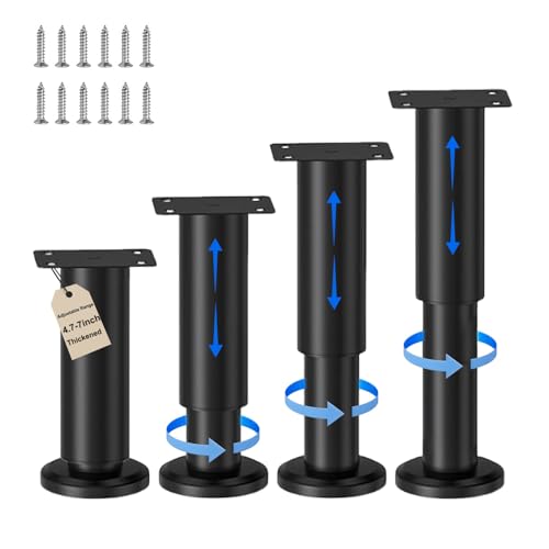 Eleechen 4 Stück verstellbare Bettbeine, 12–18 cm, Möbelbeine, Metall-Möbelstützfüße, robuster Bett-Mittelrahmen, Lattenstützbein für Schreibtisch/Bett/Sofa/Tisch/Schränke (12–18 cm) von Eleechen