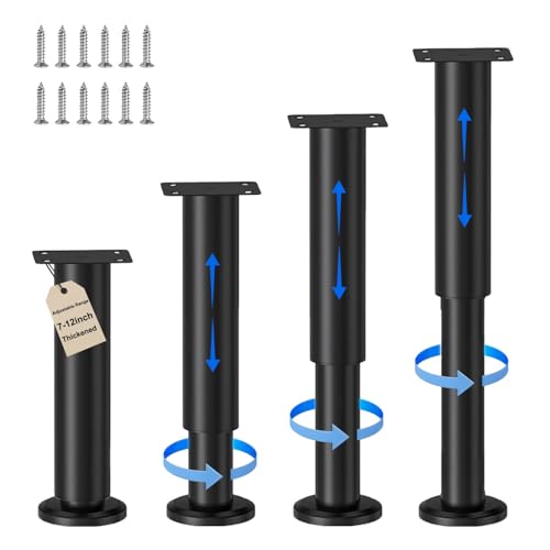 Eleechen 4 Stück verstellbare Bettbeine, 18–31 cm, Möbelbeine, Metall-Möbelstützfüße, robuster Bett-Mittelrahmen, Lattenstützbein für Schreibtisch/Bett/Sofa/Tisch/Schränke (18–31 cm) von Eleechen