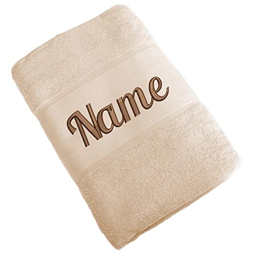 Elefantasie Handtuch Badetuch Badehandtuch aus 100% Baumwolle mit Namen personalisiert Bestickt Beige 70x140cm von Elefantasie