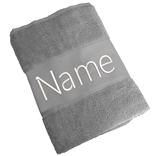 Elefantasie Handtuch Badetuch Badehandtuch aus 100% Baumwolle mit Namen personalisiert Bestickt Grau 50x100cm von Elefantasie