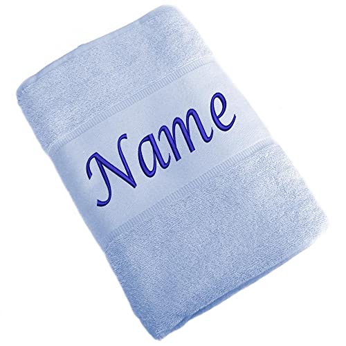 Elefantasie Handtuch Badetuch Badehandtuch aus 100% Baumwolle mit Namen personalisiert Bestickt Hellblau 50x100cm von Elefantasie