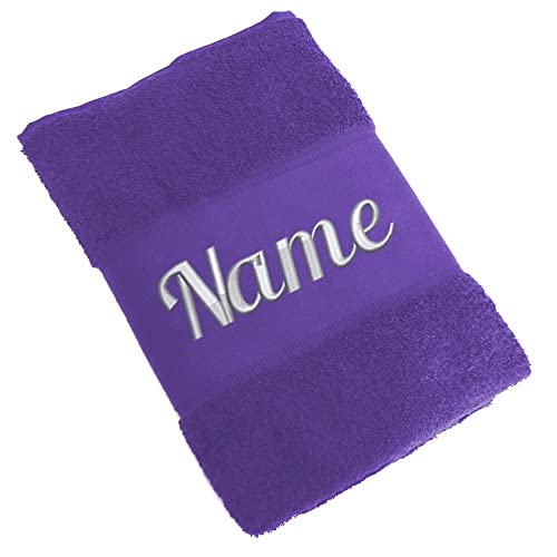 Elefantasie Handtuch Badetuch Badehandtuch aus 100% Baumwolle mit Namen personalisiert Bestickt Lila 50x100cm von Elefantasie