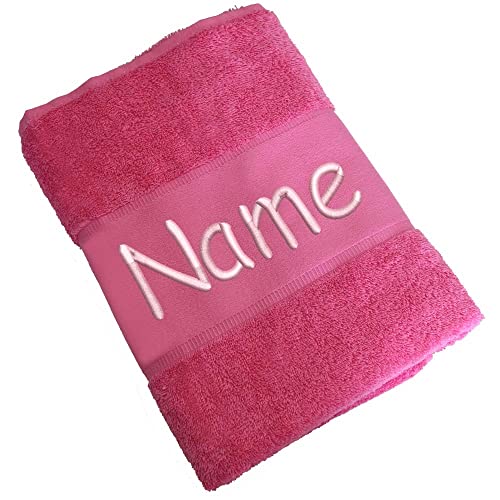 Elefantasie Handtuch Badetuch Badehandtuch aus 100% Baumwolle mit Namen personalisiert Bestickt Pink 50x100cm von Elefantasie