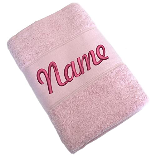 Elefantasie Handtuch Badetuch Badehandtuch aus 100% Baumwolle mit Namen personalisiert Bestickt Rosa 50x100cm von Elefantasie