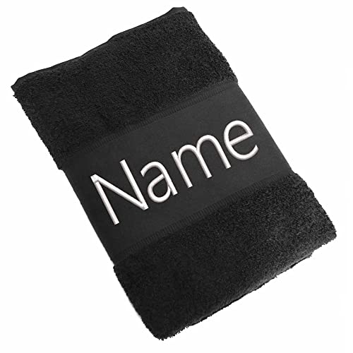 Elefantasie Handtuch Badetuch Badehandtuch aus 100% Baumwolle mit Namen personalisiert Bestickt Schwarz 70x140cm von Elefantasie