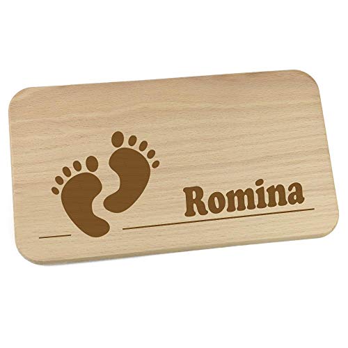 Personalisiertes Frühstücksbrettchen aus Holz mit Motiv und Name graviert Motiv Füße von Elefantasie