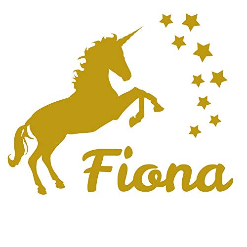 Wandtattoo Türaufkleber mit Namen personalisiert Motiv Einhorn Gold von Elefantasie