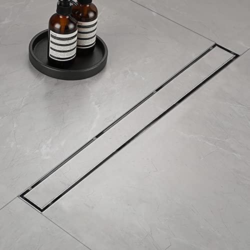 Duschrinne, Befliesbar Duschrinne extra flach 80 cm, Edelstahl Bodenablauf Komplettset mit Siphon Haarsieb von NC