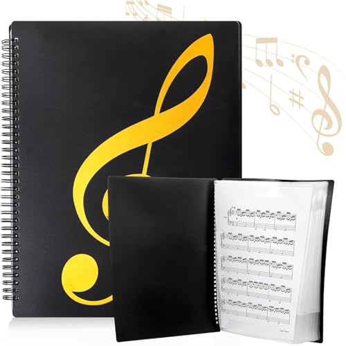 A4 Notenmappem, 20 Seiten / 40 Hüllen Notenhefter für Musiknoten Music Sheet Chormappe Wasserdichter Kunststoff Chormappe für Musikpartitur, File, Papier, Akten (Schwarz) von Elegance-go