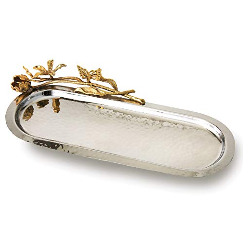 Elegance Ovales Serviertablett mit Schmetterling-Motiv, 38,1 x 15,2 cm, Silber/Gold von Elegance