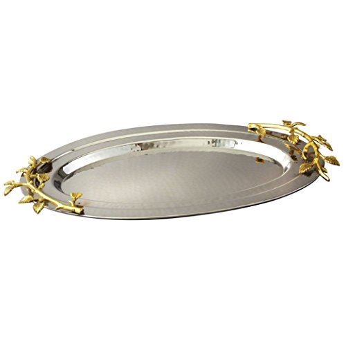 Eleganz Golden Vine, Edelstahl Tablett oval, 16,5, 25,4 cm, Silber/Gold von Elegance