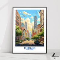 Chicago Poster|Chicago Reise Print|Chicago Wandkunst|Chicago Wanddekor|Chicago Illustration|Wandkunst Geschenkidee|Hochzeitstag Geschenk von EleganceAndInk