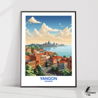 Yangon Poster|Yangon Reise-Druck|Yangon Wandkunst|Myanmar Wanddekor|Yangon Stadt Kunst|Yangon Kunst|Myanmar Geschenkidee|Myanmar Einweihungsgeschenk von EleganceAndInk