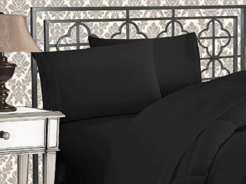 Elegant Comfort® 4-teiliges Bettlaken-Set, Fadenzahl 1500, ägyptische Qualität, Tiefe Taschen, luxuriös, knitterfrei und lichtbeständig, King-Size-Bett, Schwarz von Elegant Comfort