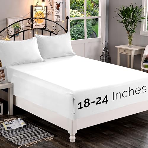 Elegant Comfort, Spannbettlaken, Fadenzahl 1500, ultraweich, 46–61 cm, extra Tiefe Spannhöhe, Einzelbett-Spannbetttuch für hohe Matratze, knitterfrei, mit Aufbewahrungstaschen, King, Weiß Elegant Comfort, Spannbettlaken, Fadenzahl 1500, ultraweich, 46–61 cm, extra Tiefe Spannhöhe, Einzelbett-Spannbetttuch für hohe Matratze, knitterfrei, mit Aufbewahrungstaschen, King, Weiß von Elegant Comfort